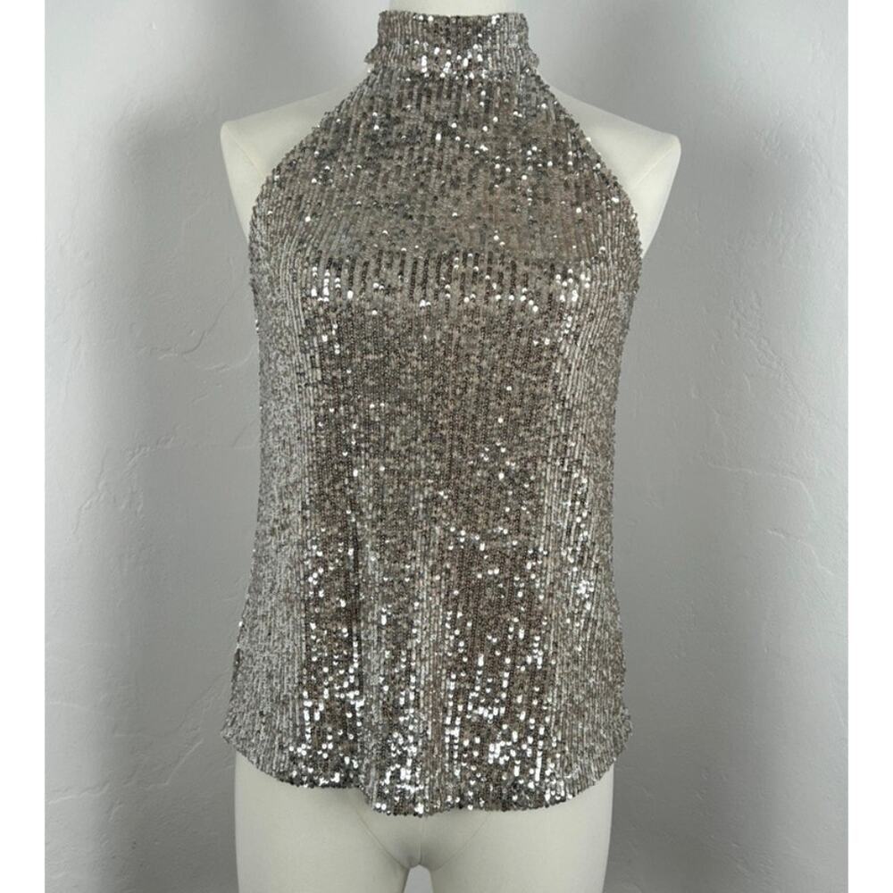 CHRISTIAN SIRIANO Mini Sequins Halter Top (Womens Size: XS)